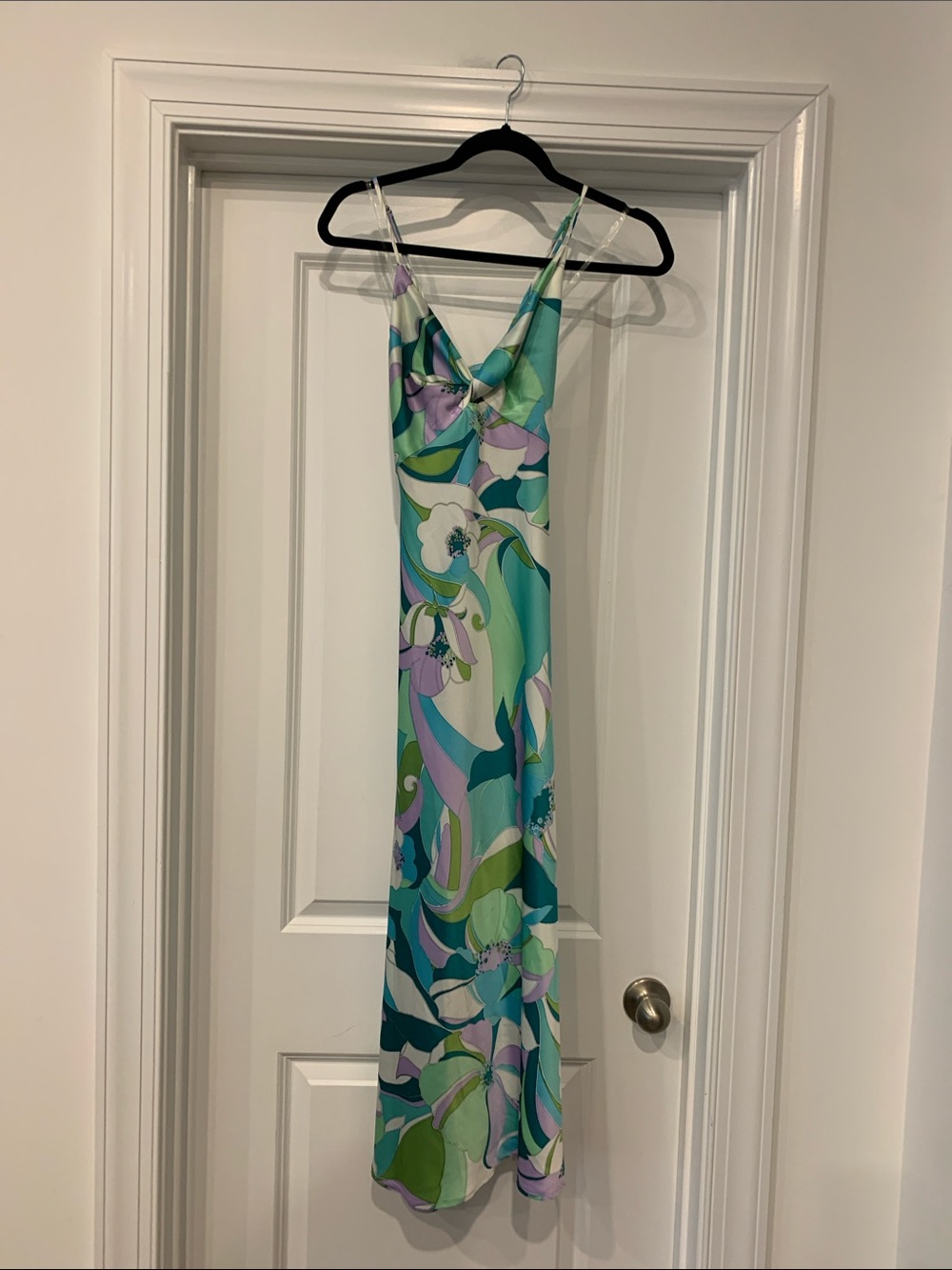 Honey and Rosie Mint, Teal & Lavender Floral Slip dress M NWOT Stretch satin